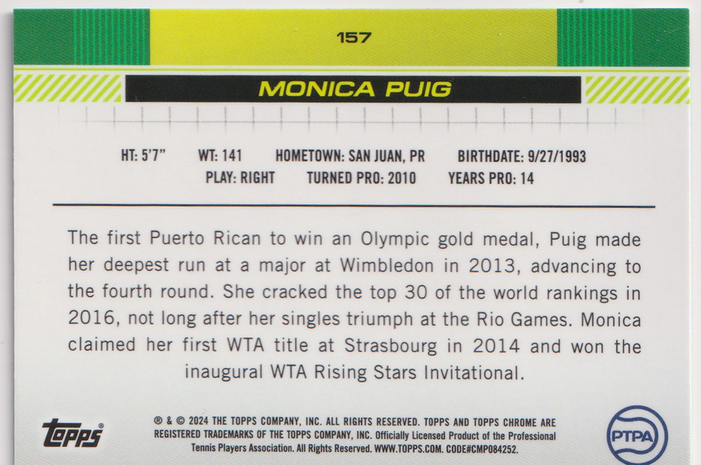 2024 Monica Puig — #157 Aqua Refractor 211/399 — back