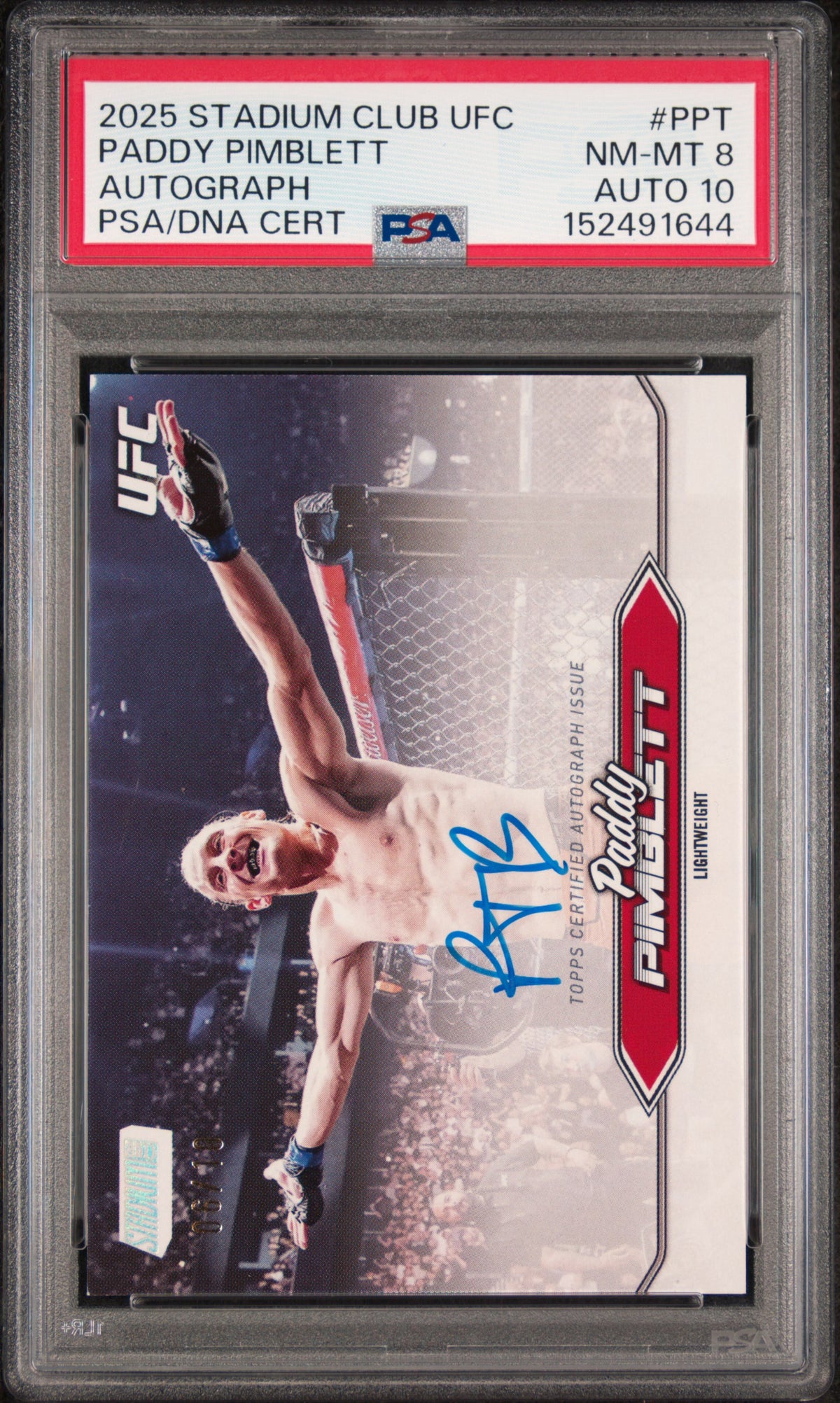 2025 Topps Stadium Club UFC Autographs Paddy Pimblett Rainbow 06/10 #BCA-PPT — PSA 8 / Auto 10 — Cert 152491644 — front