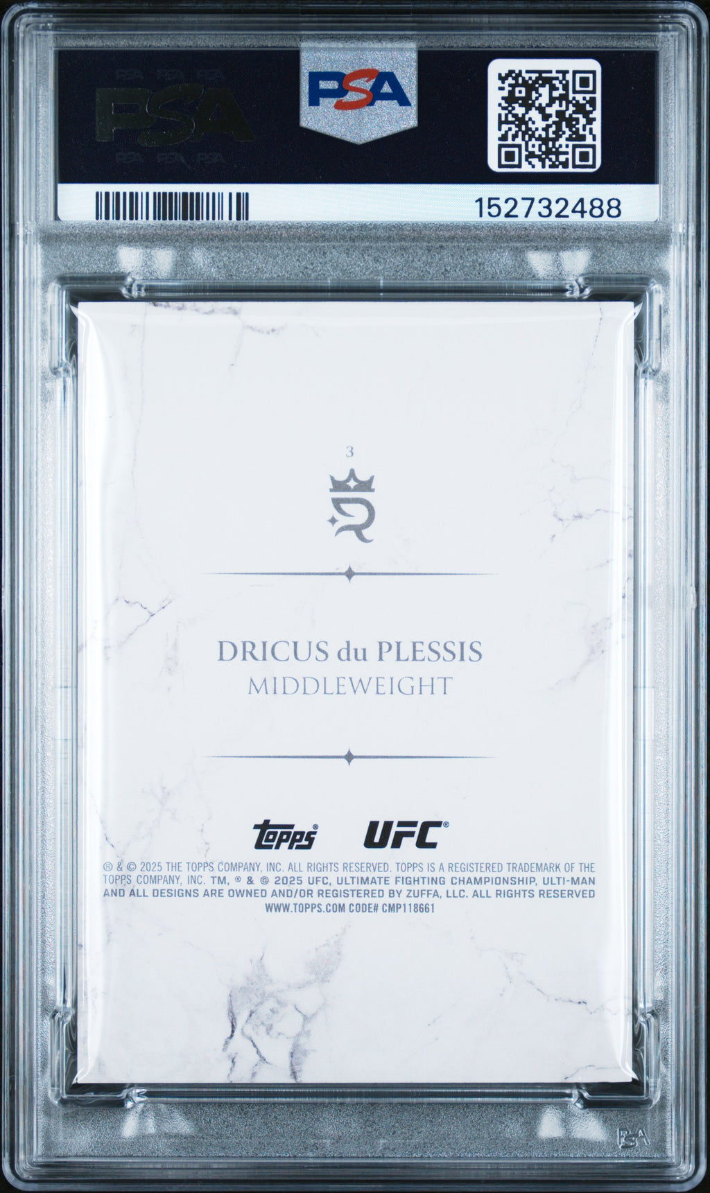2025 Topps Royalty UFC Dricus Du Plessis Purple 17/35 #3 — PSA 8 — Cert 152732488 — back