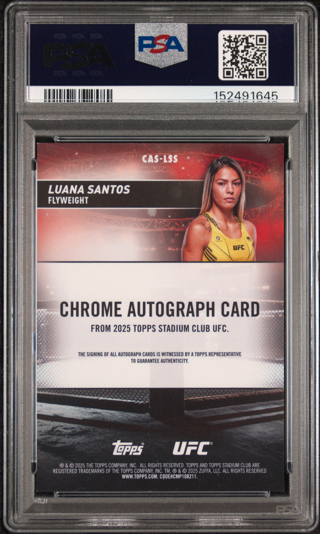 2025 Topps Stadium Club UFC Chrome Autographs Luana Santos #LSS — PSA 8 / Auto 10 — Cert 152491645 — back