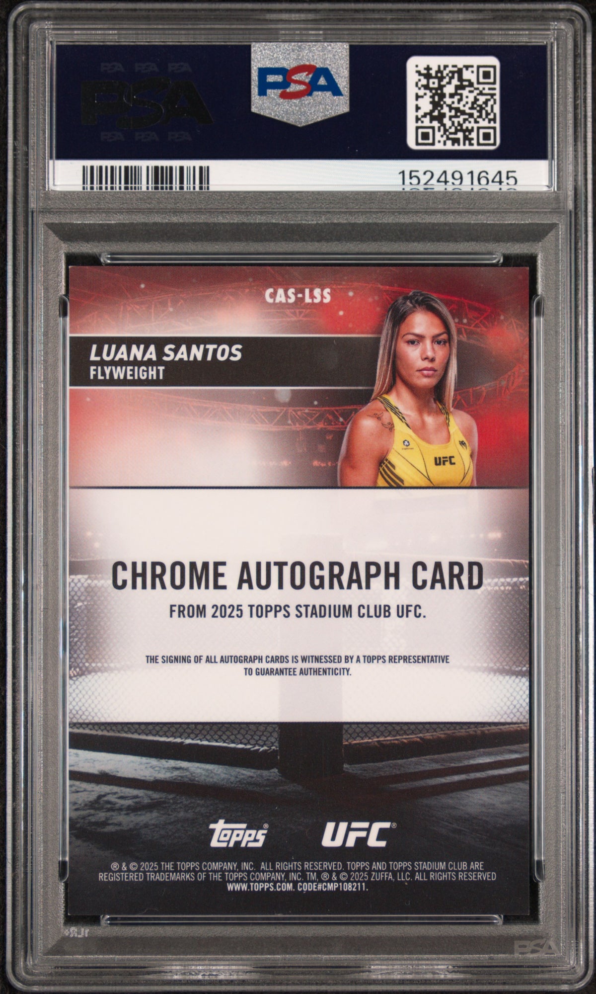 2025 Topps Stadium Club UFC Chrome Autographs Luana Santos #LSS — PSA 8 / Auto 10 — Cert 152491645 — back