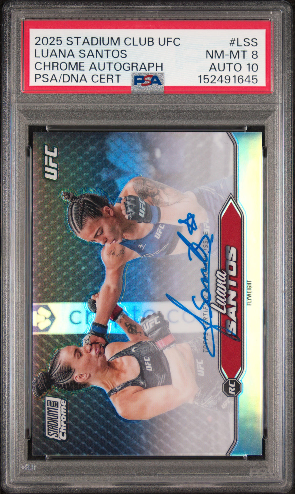 2025 Topps Stadium Club UFC Chrome Autographs Luana Santos #LSS — PSA 8 / Auto 10 — Cert 152491645 — front