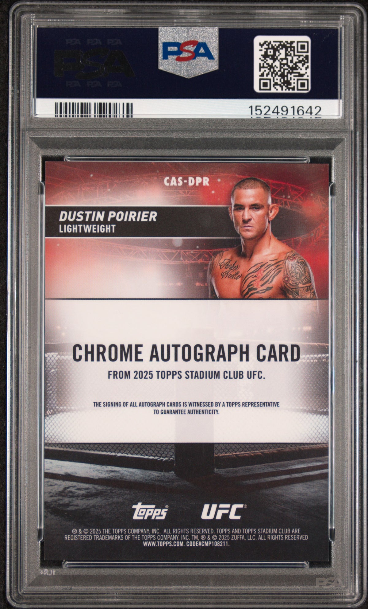 2025 Topps Stadium Club UFC Chrome Autographs Dustin Poirier #CAS-DPR — PSA 9 / Auto 8 — Cert 152491642 — back
