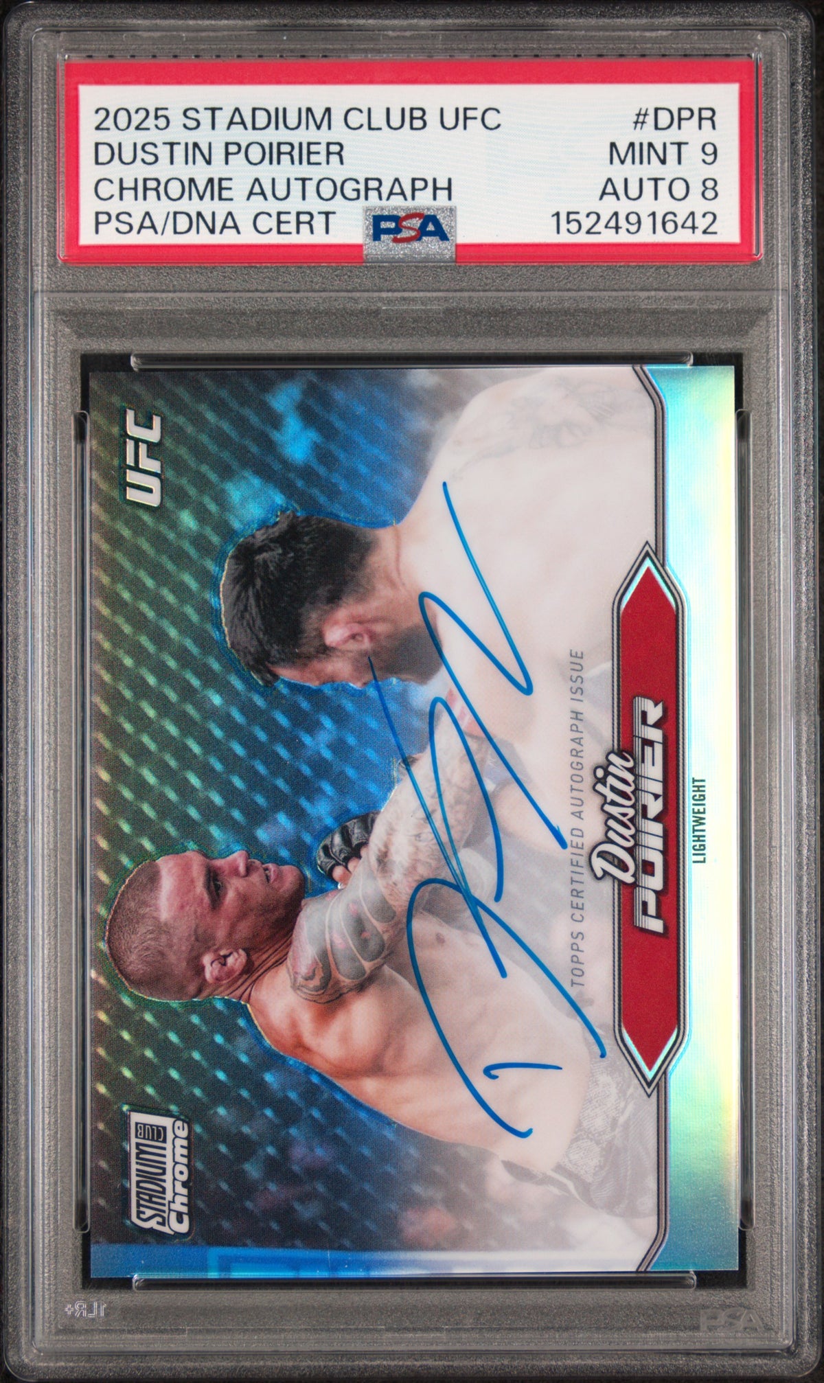 2025 Topps Stadium Club UFC Chrome Autographs Dustin Poirier #CAS-DPR — PSA 9 / Auto 8 — Cert 152491642 — front
