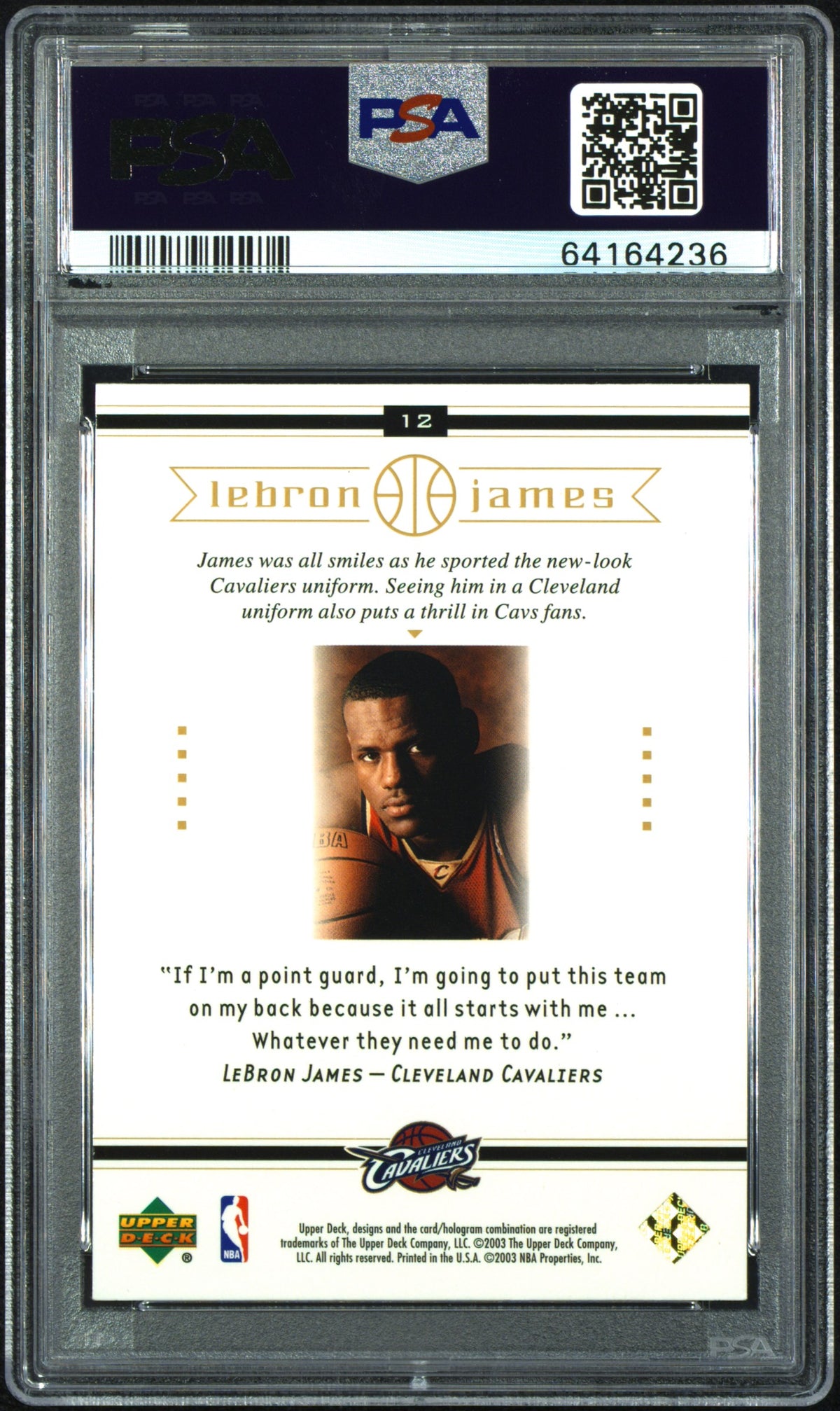 2003 Upper Deck LeBron James Box Set #12 — PSA 9 — reverse