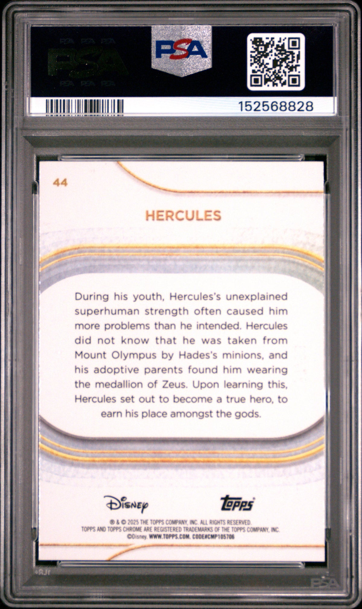 2025 TOPPS CHROME DISNEY #44 HERCULES GREEN WAVE, PSA EX-MT 6, certificate 152568828 — back