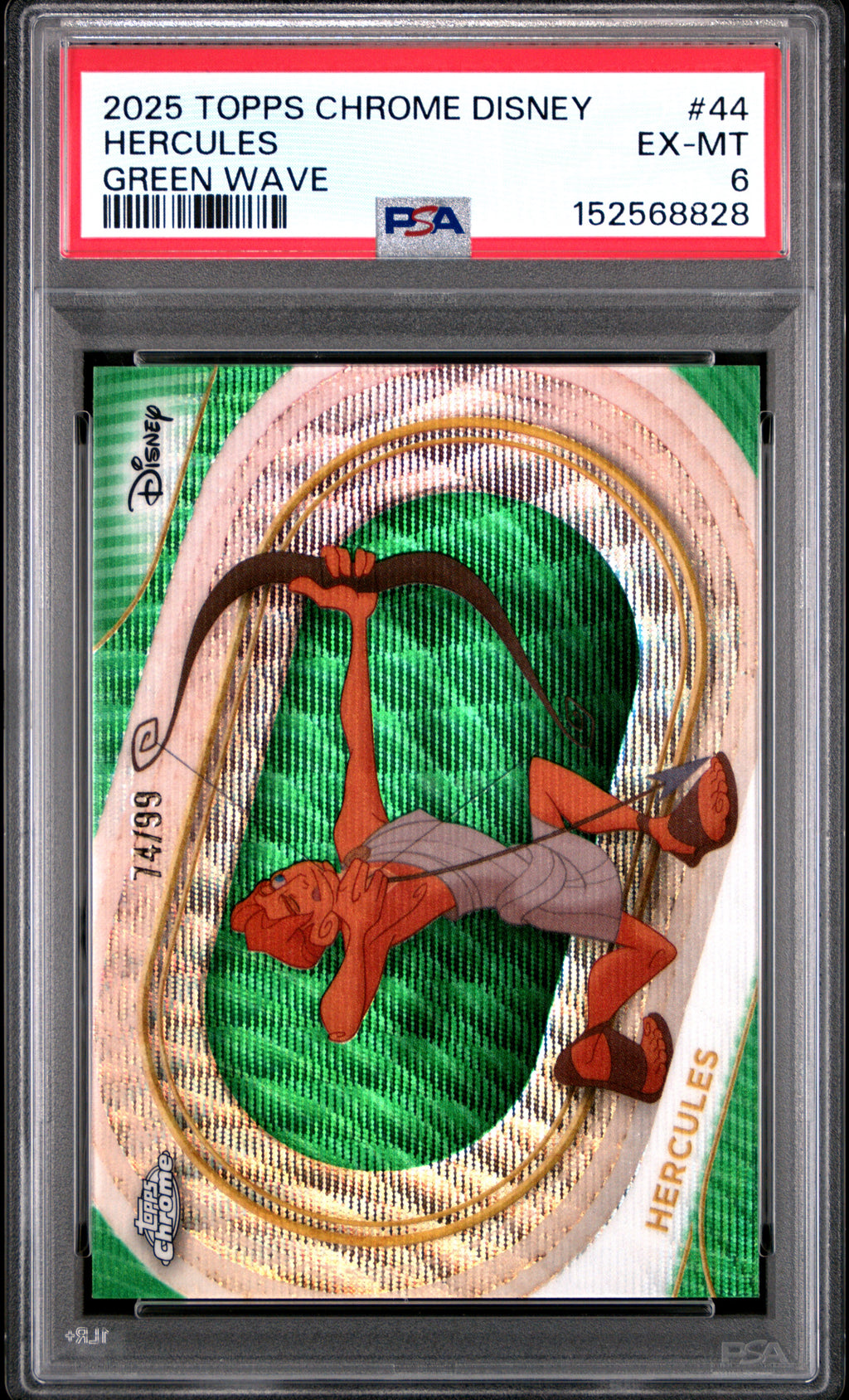 2025 TOPPS CHROME DISNEY #44 HERCULES GREEN WAVE, PSA EX-MT 6, certificate 152568828 — front