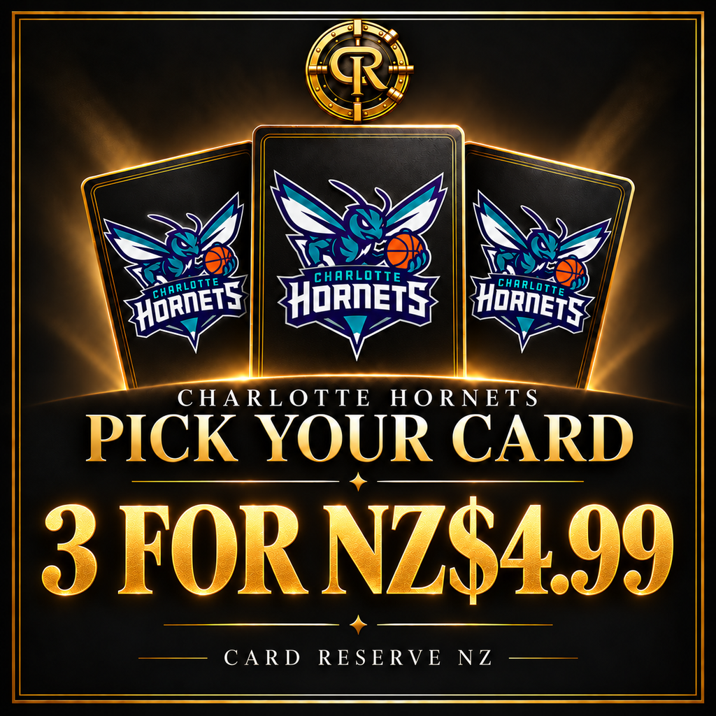 CHARLOTTE HORNETS Pick Your Card — 3 for NZ$4.99 — three logo card backs with Card Reserve NZ vault branding