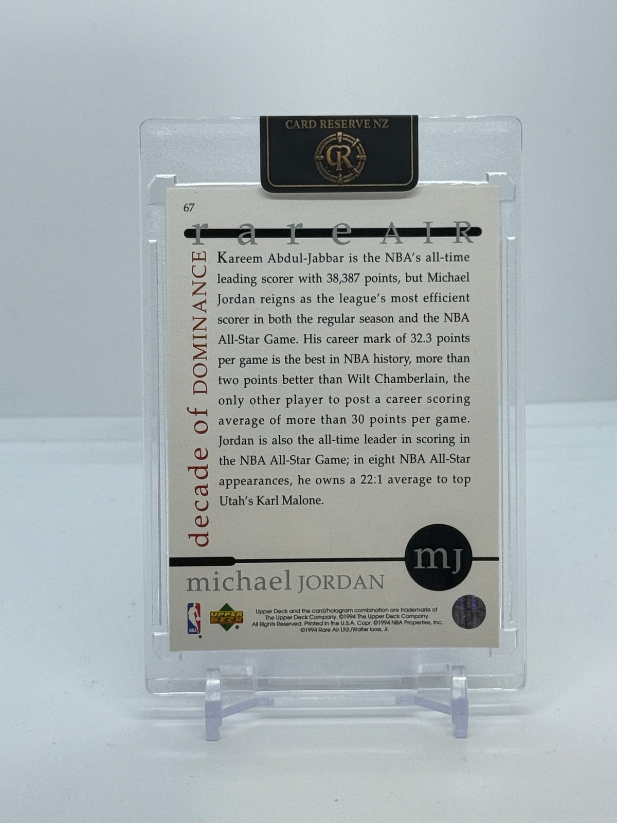 1994 Upper Deck Rare Air Michael Jordan Decade of Dominance #67 — Raw — back