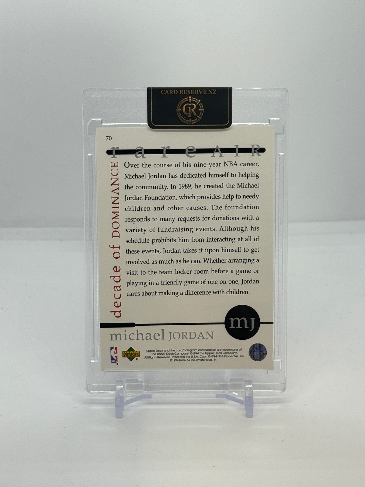 1994 Upper Deck Rare Air Michael Jordan Decade of Dominance #70 — Raw — back