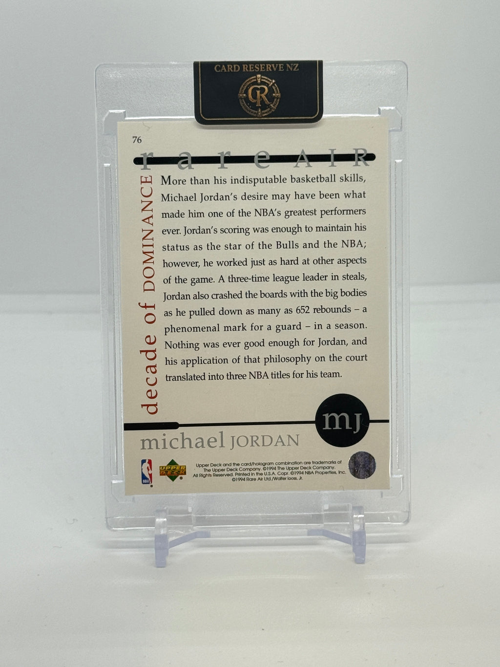 1994 Upper Deck Rare Air Michael Jordan Decade of Dominance #76 — Raw — back