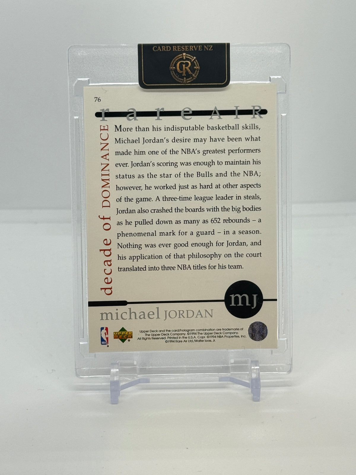 1994 Upper Deck Rare Air Michael Jordan Decade of Dominance #76 — Raw — back