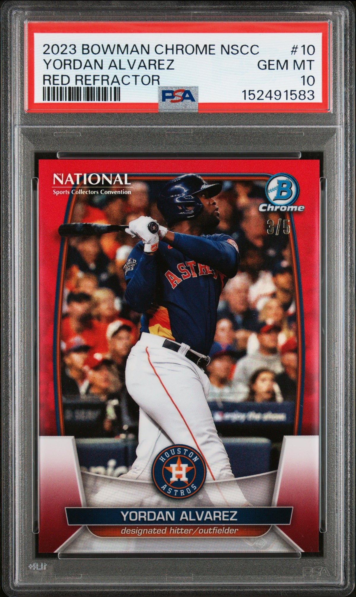 2023 Bowman Chrome National Yordan Alvarez Red Refractor #10 — PSA 10 — PSA cert 152491583 — front