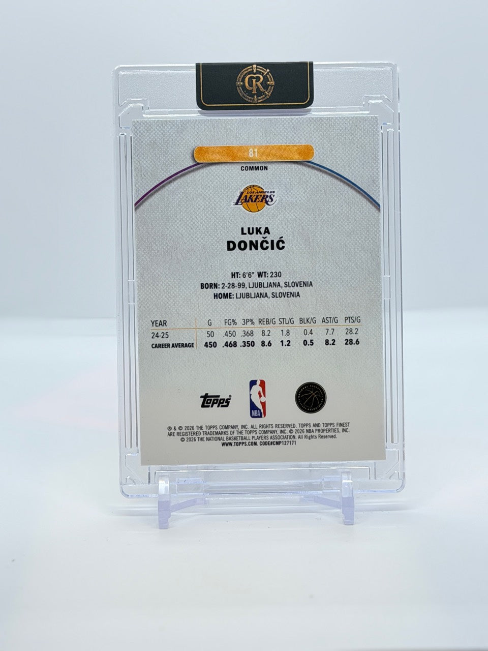 2025-26 Topps Finest Luka Doncic Common Oil Spill Refractor #81 — Raw — actual card back