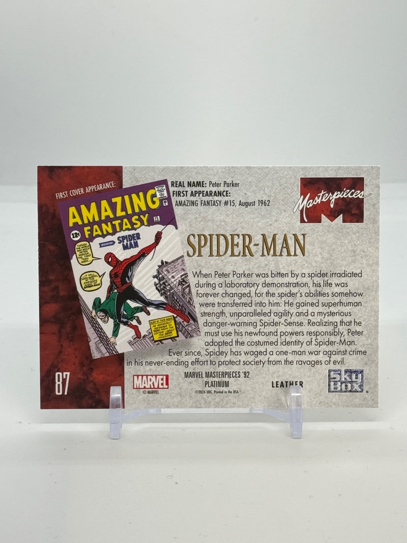 2024 Marvel Masterpieces '92 Platinum Spider-Man Leather Parallel #87 — Raw — reverse