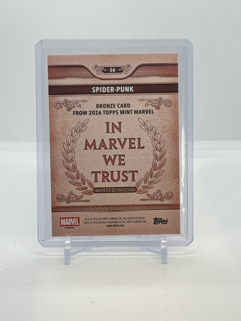 02 2026 Topps Mint Marvel Spider-Punk Bronze In Marvel We Trust #36 - 2026 Topps Mint Marvel Spider-Punk Bronze In Marvel We Trust #36 — Raw — reverse
