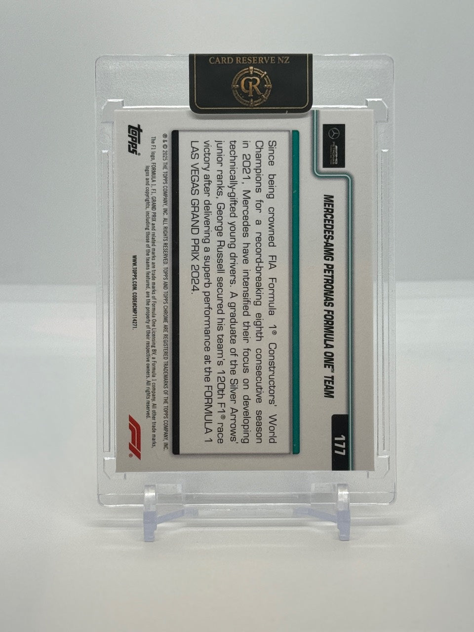 2025 Topps Chrome Formula 1 Mercedes-AMG Petronas Formula One Team #177 Black & White Lazer Refractor — back