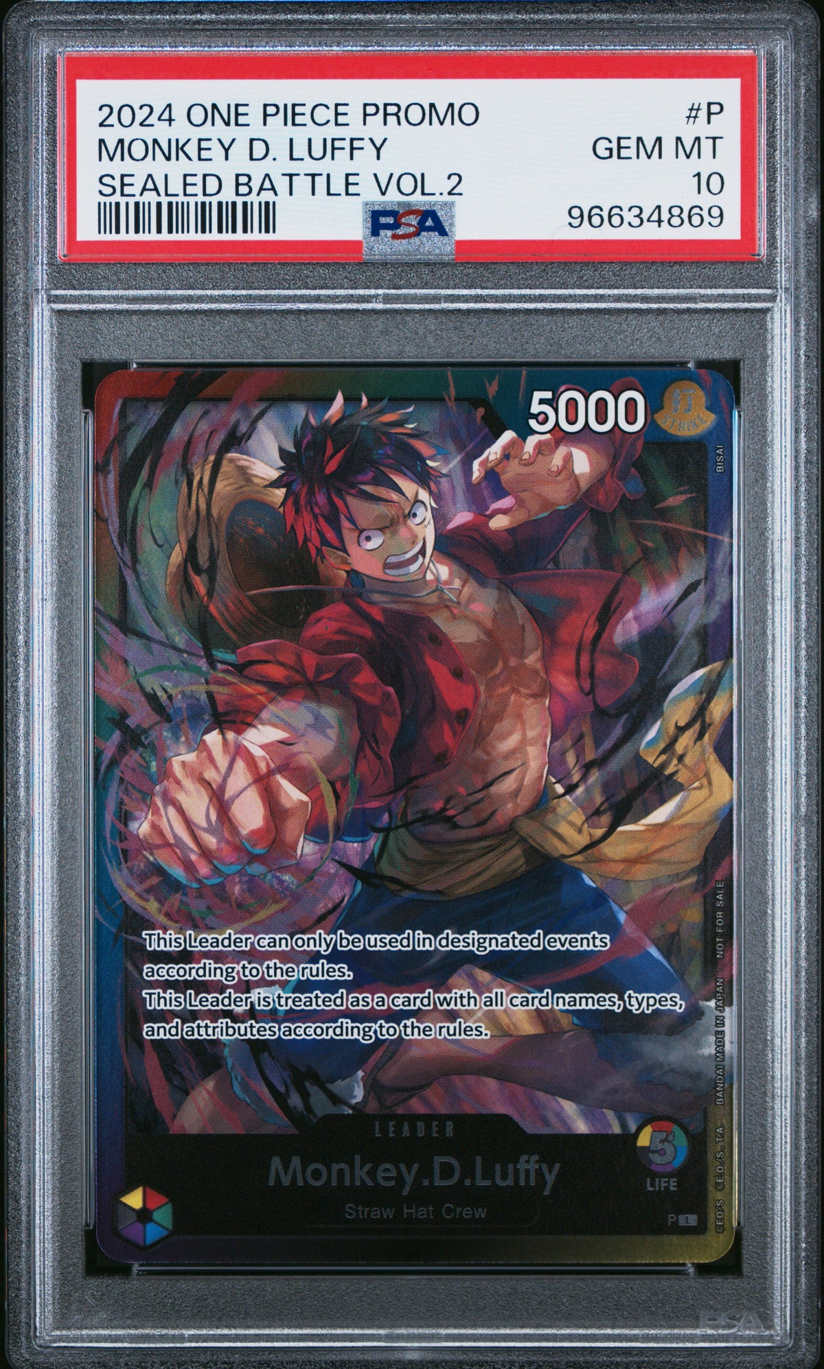 2024 One Piece Monkey D. Luffy Sealed Battle Vol. 2 Promo – PSA 10 — PSA cert 96634869 — front
