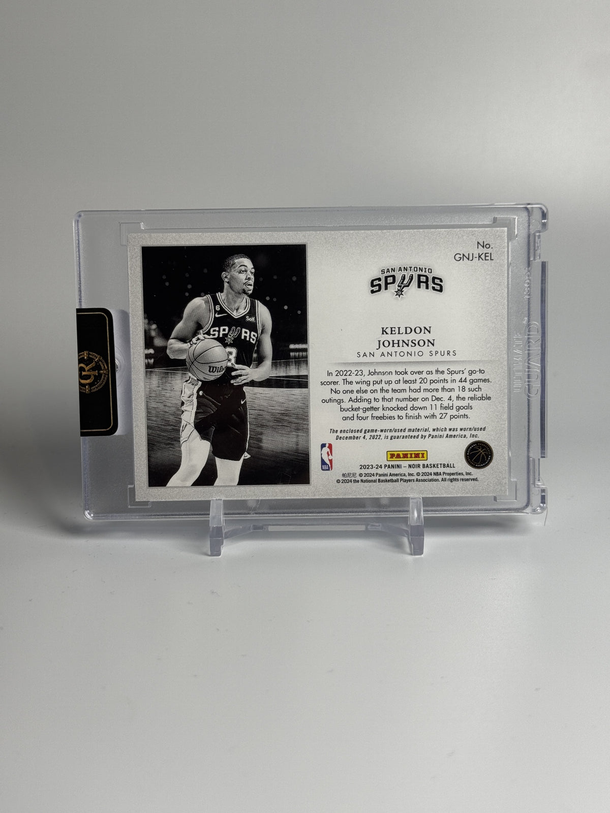 2023-24 Panini Noir Keldon Johnson Game Night Jerseys #GNJ-KEL — Raw — back