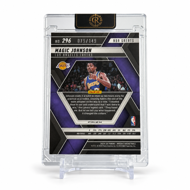 2024-25 Panini Mosaic Magic Johnson Blue Seismic 079/149 #296 — Raw — back