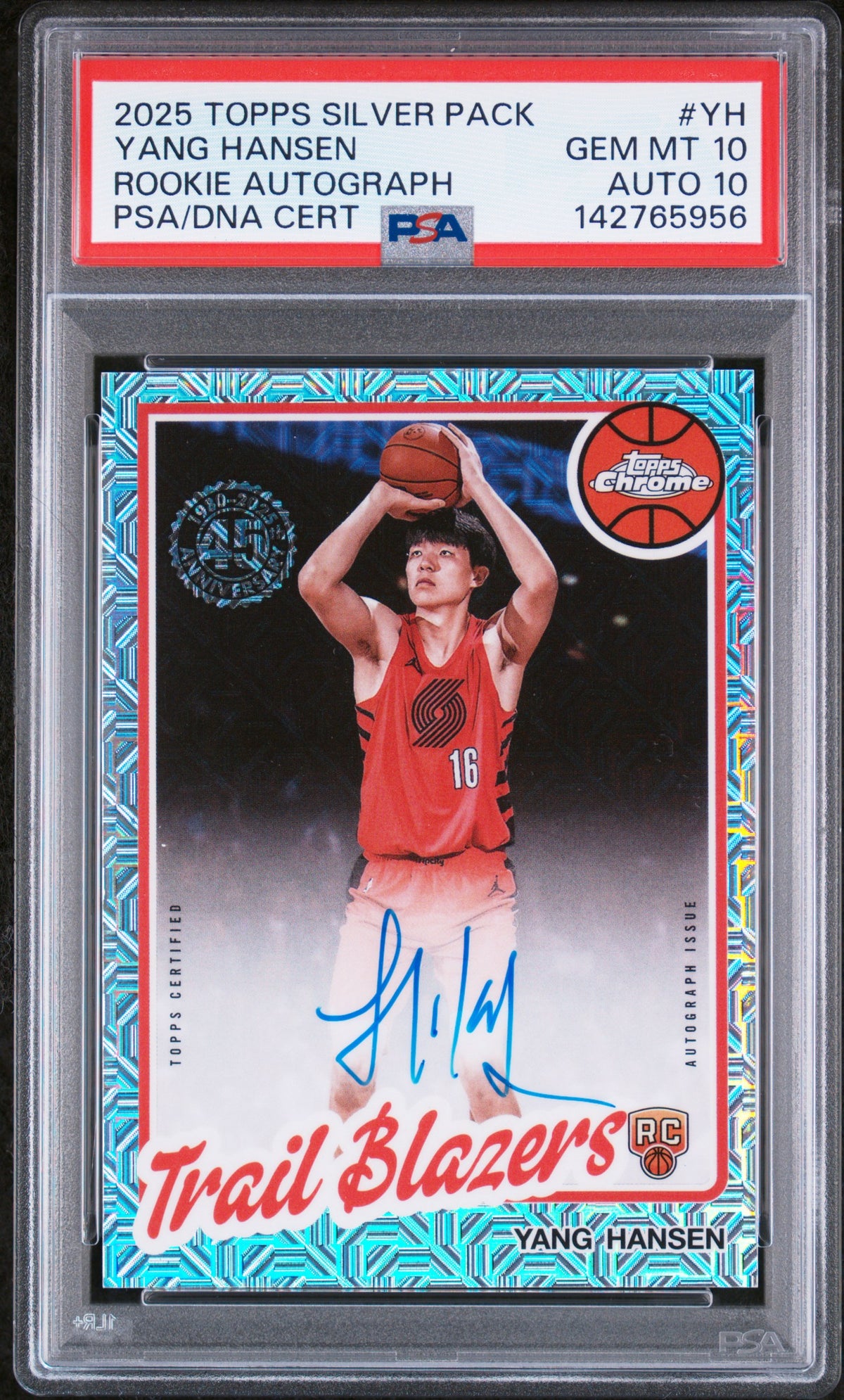 2025 Topps Silver Pack 1980-81 Topps Chrome Basketball Rookie Autographs Yang Hansen #YH — PSA 10 / Auto 10 — front