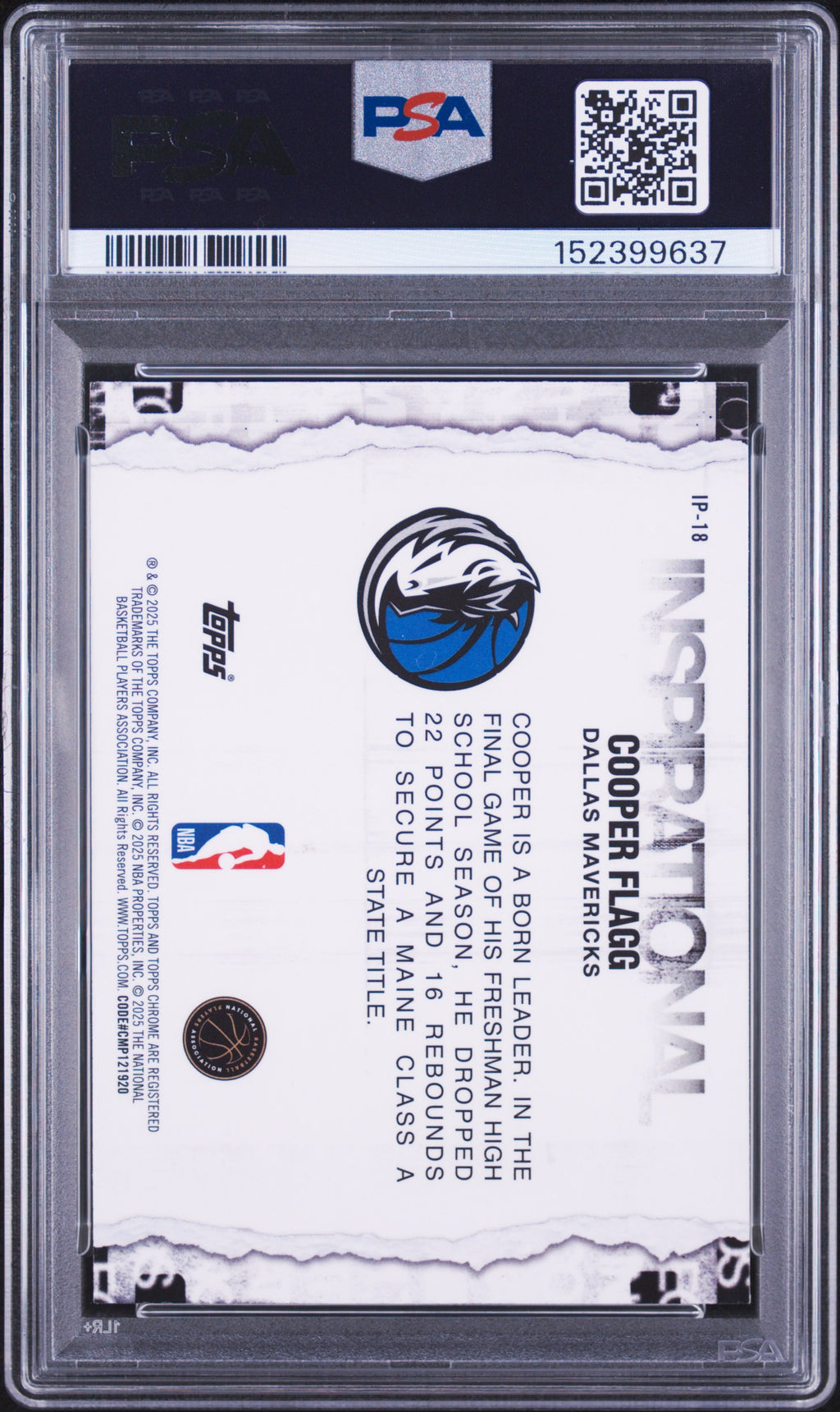 2025 Topps Chrome Inspirational Cooper Flagg #IP-18 — PSA 10 — back