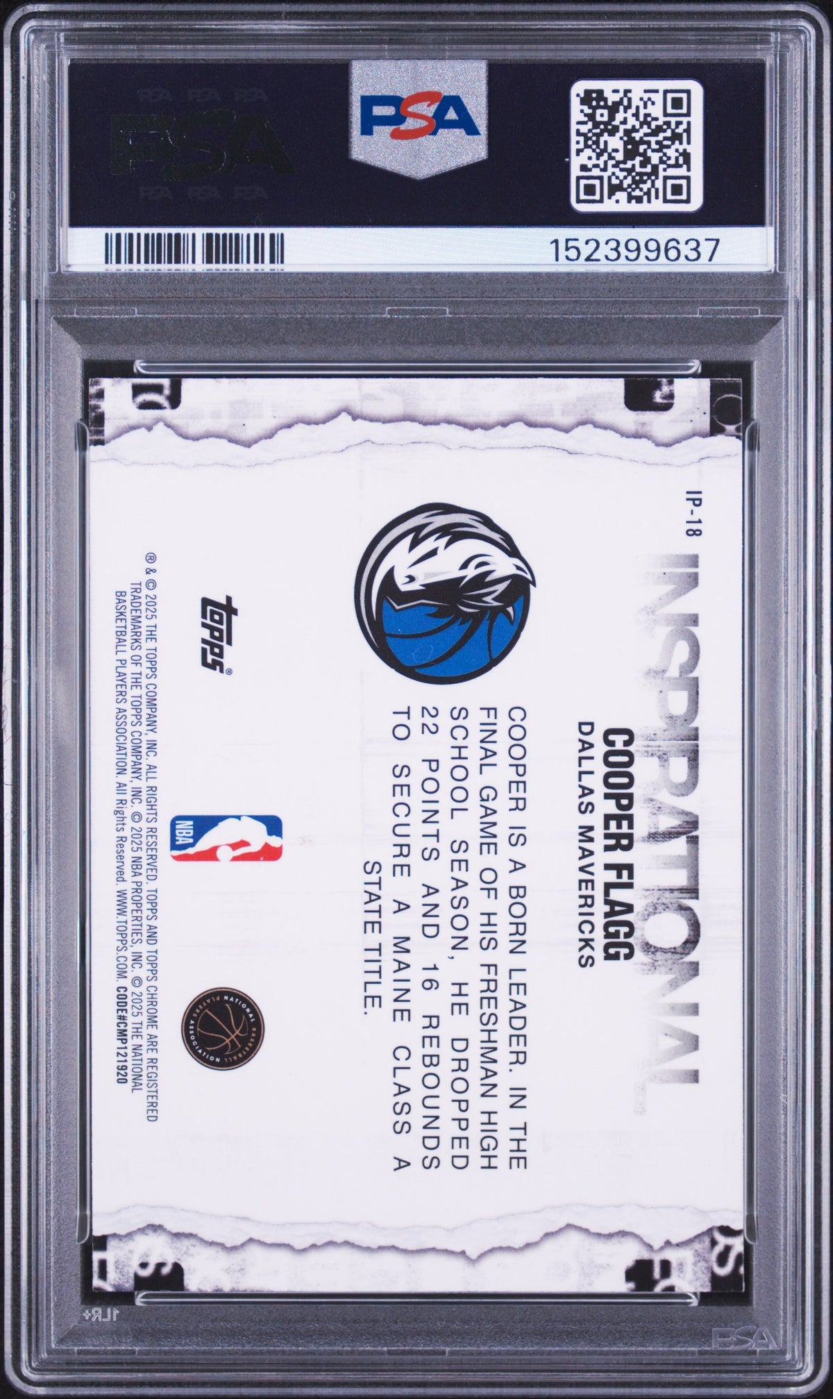 2025 Topps Chrome Inspirational Cooper Flagg #IP-18 — PSA 10 — back