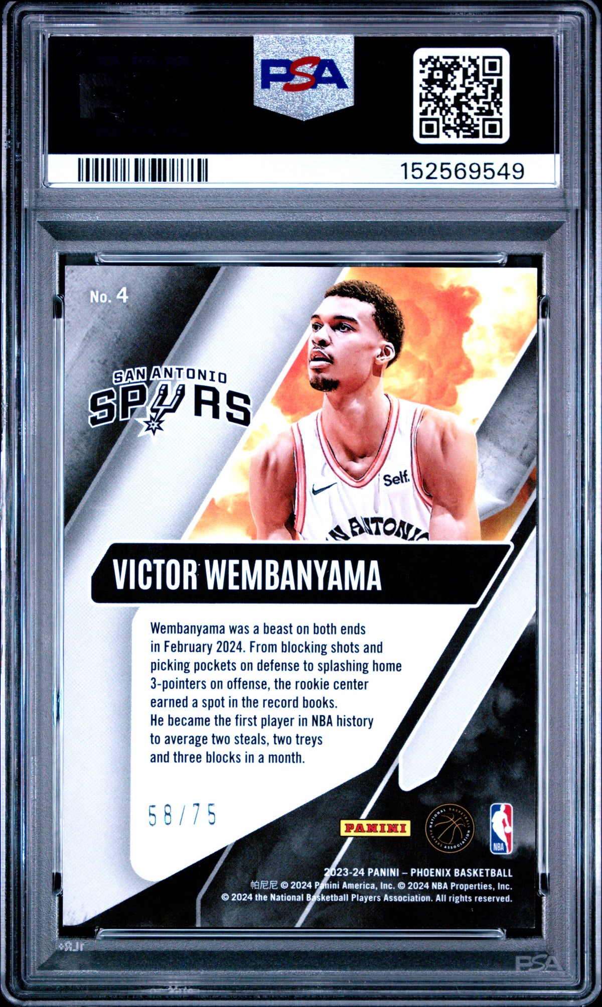 2023 Panini Phoenix Operation Detonation Victor Wembanyama Red International #4 — PSA 9 — back