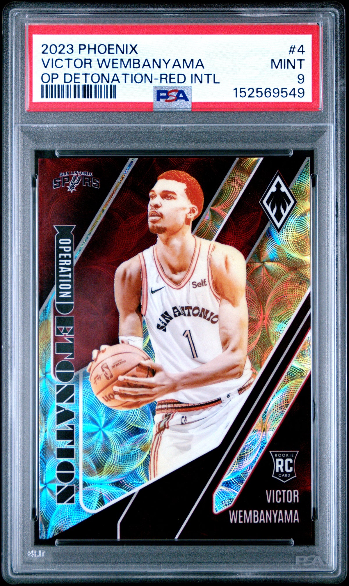 2023 Panini Phoenix Operation Detonation Victor Wembanyama Red International #4 — PSA 9 — front