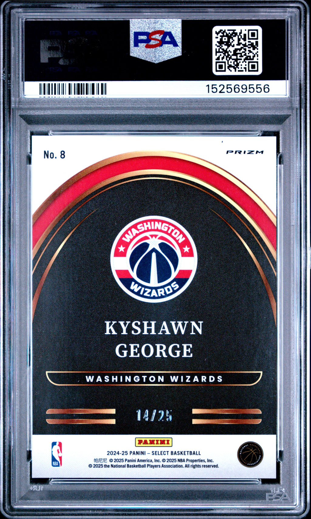 2024 Panini Select Select Future Kyshawn George Tie-Dye Prizm #8 — PSA 10 — back
