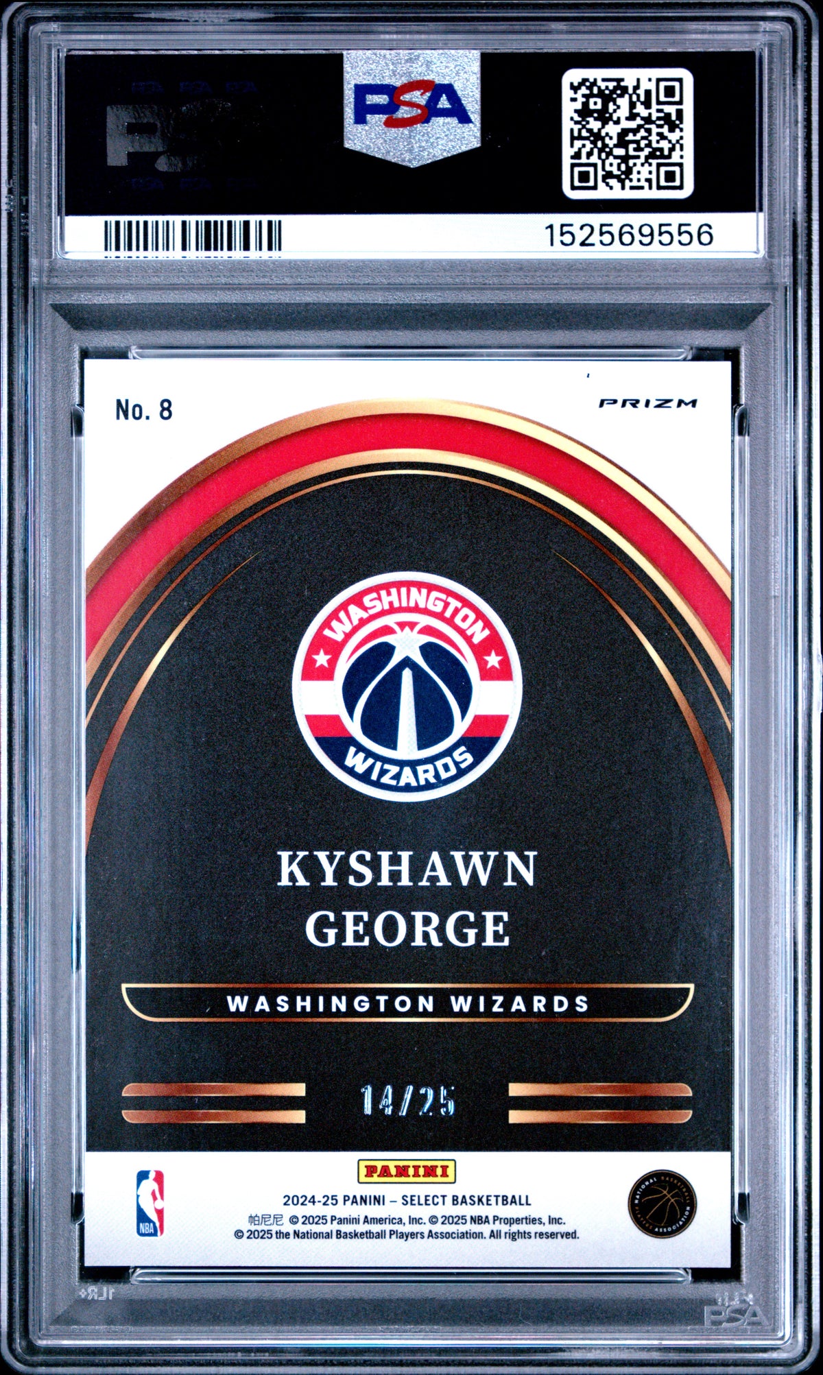 2024 Panini Select Select Future Kyshawn George Tie-Dye Prizm #8 — PSA 10 — back