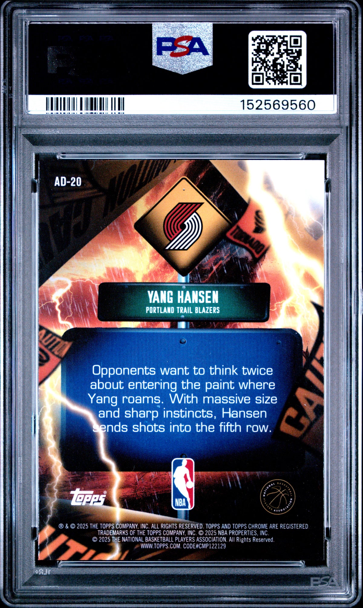 2025 Topps Chrome Advisory Yang Hansen #AD-20 — PSA 10 — back