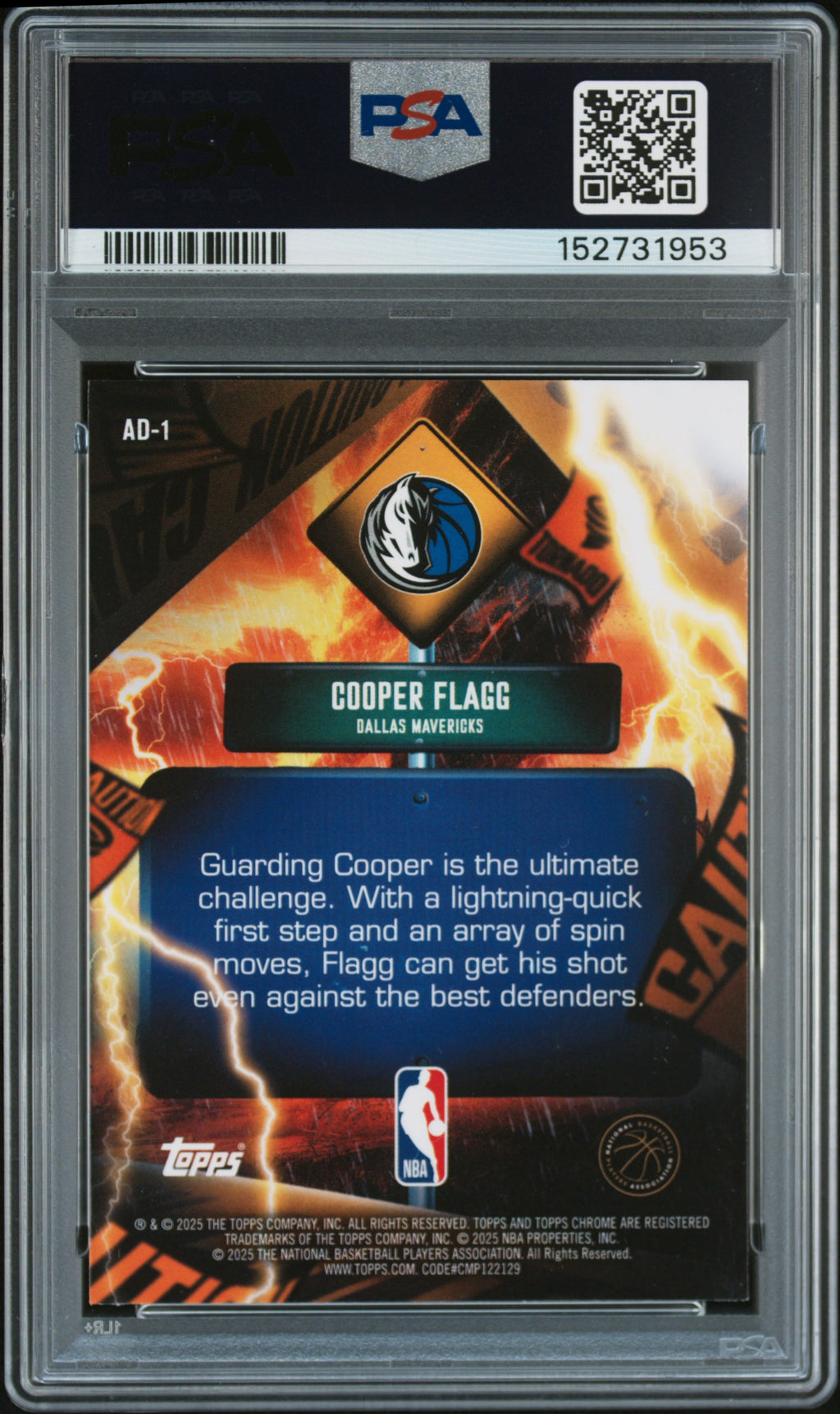 2025 Topps Chrome Advisory Cooper Flagg #AD-1 — PSA 9 — back