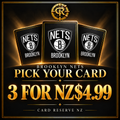 BROOKLYN NETS Pick Your Card — 3 for NZ$4.99 — three logo card backs with Card Reserve NZ vault branding