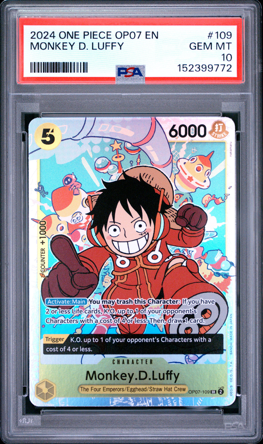 2024 One Piece OP07 500 Years in the Future Monkey D. Luffy #109 — PSA 10 — front