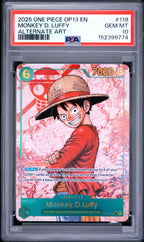 2025 One Piece OP13 Carrying on His Will Monkey D. Luffy #118 Alternate Art — PSA 10 — front