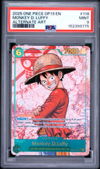 2025 One Piece OP13 Carrying on His Will Monkey D. Luffy #118 Alternate Art — PSA 9 — front