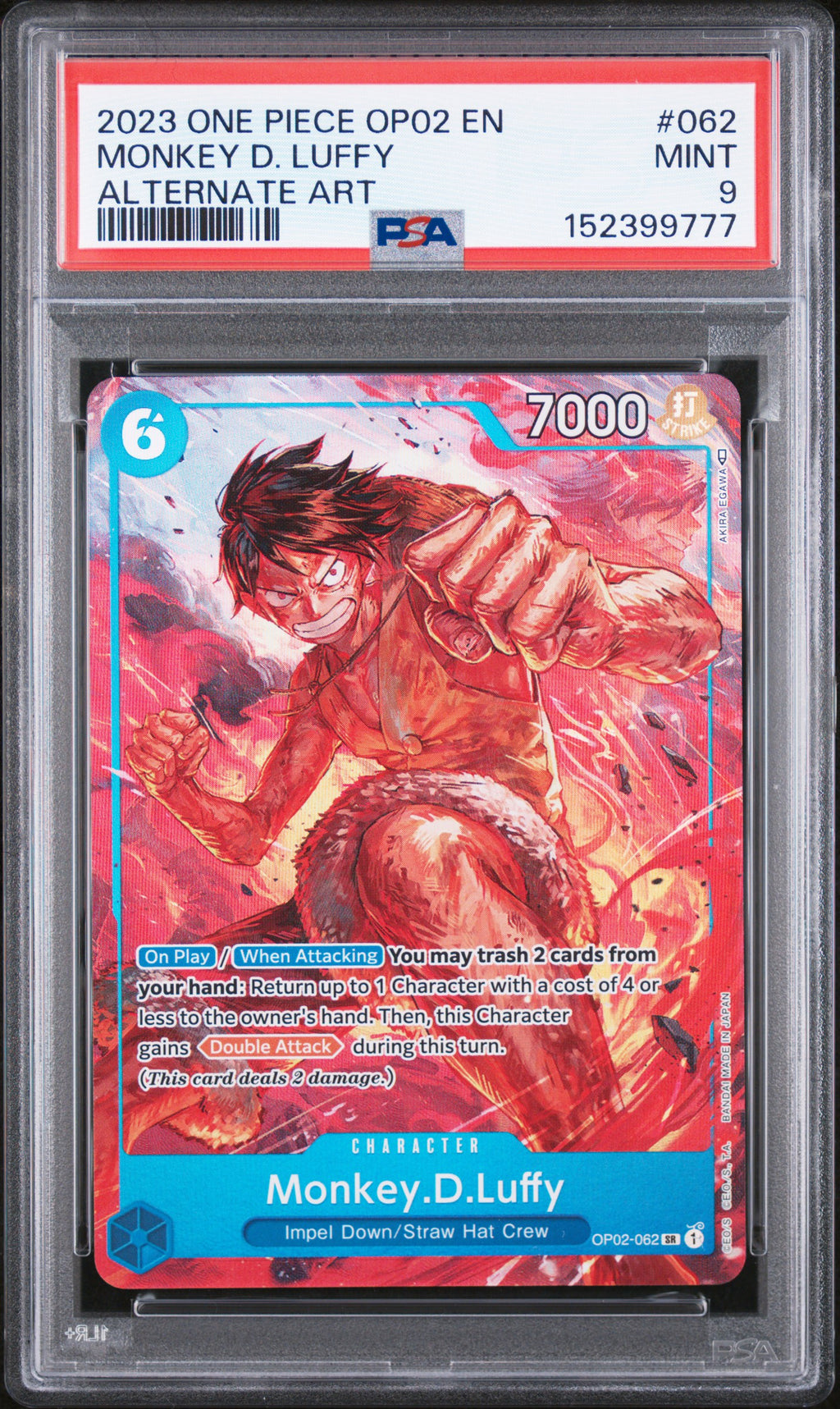 2023 One Piece OP02 Paramount War Monkey D. Luffy #062 Alternate Art — PSA 9 — front