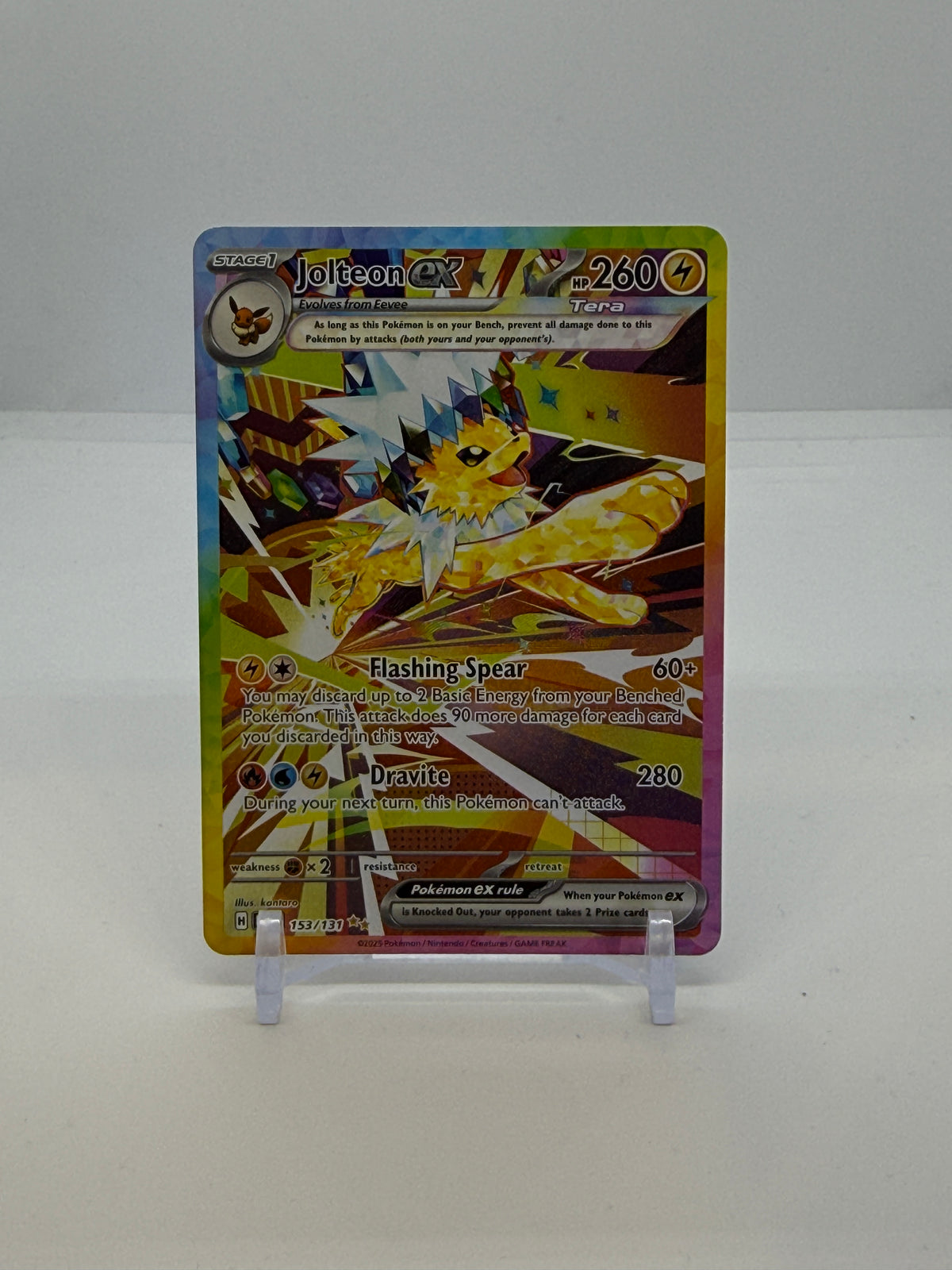 Jolteon ex 153/131, Prismatic Evolutions, actual card front — PR Section 1A