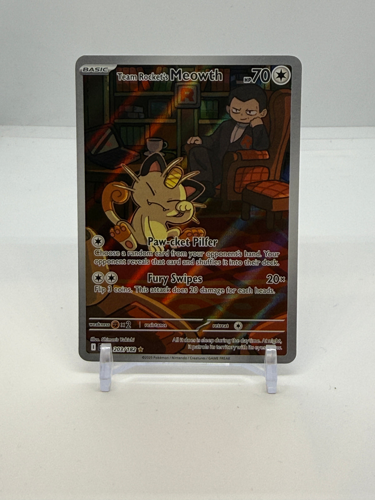 Team Rocket's Meowth 203/182, actual card copy 1 front — PR Section 1A