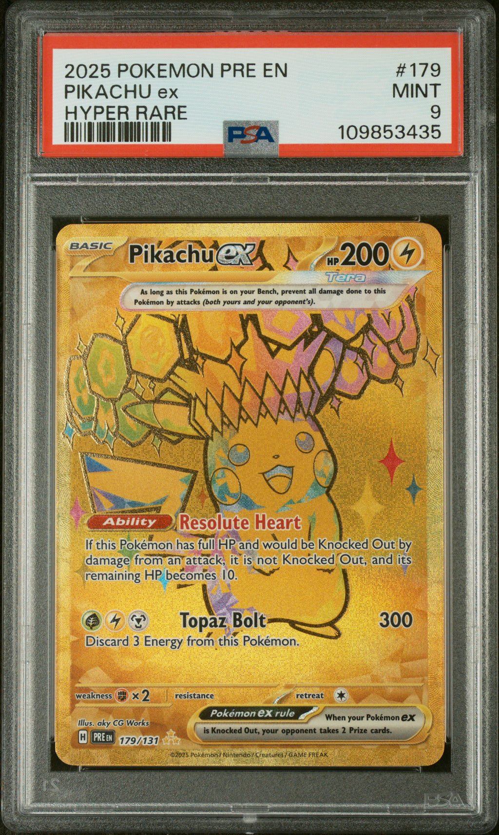 2025 Pokémon Prismatic Evolutions Pikachu ex Hyper Rare #179 — PSA 9 — cert 109853435 — front