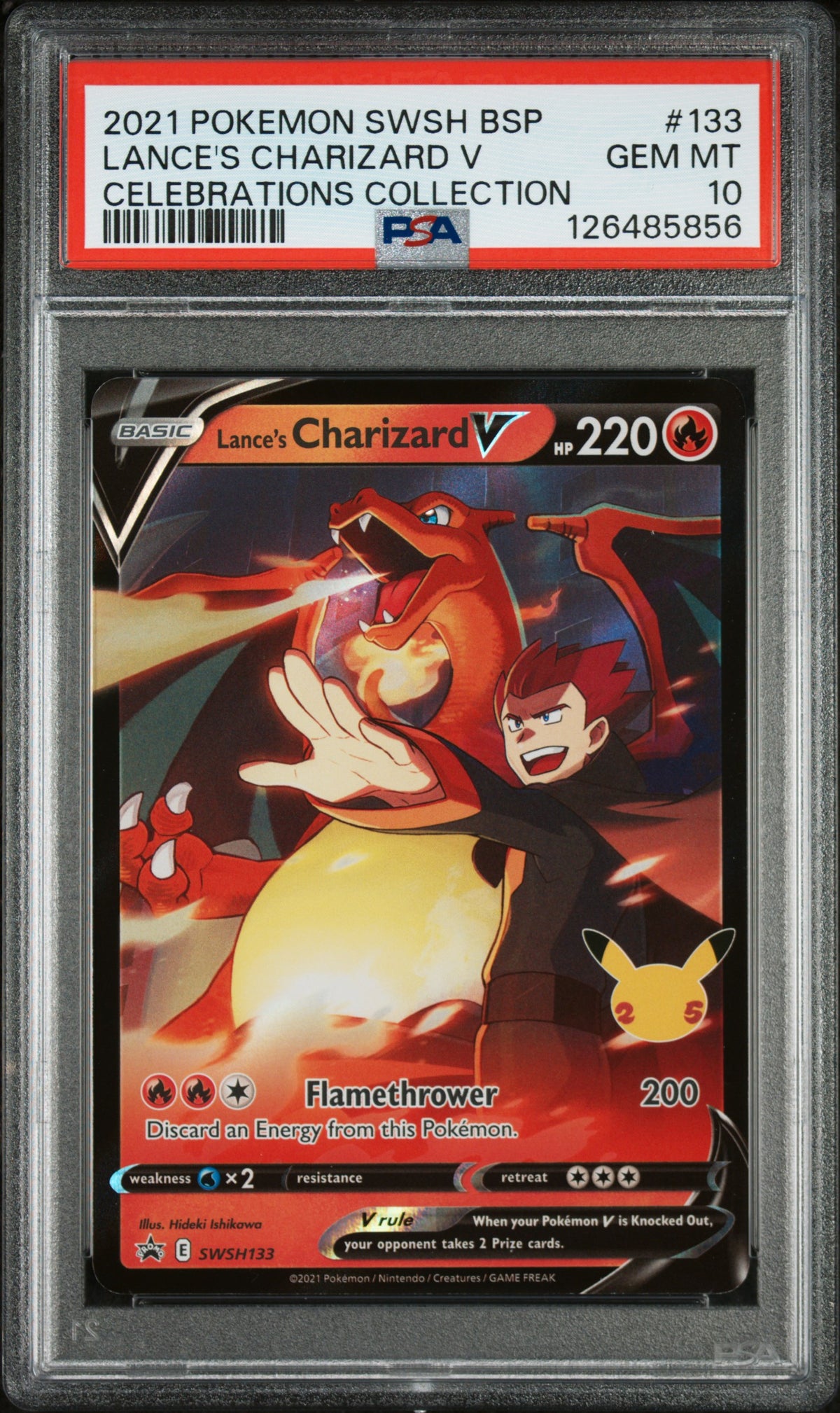 2021 Pokémon SWSH Black Star Promo Lance's Charizard V Celebrations Collection #133 — PSA 10 — cert 126485856 — front