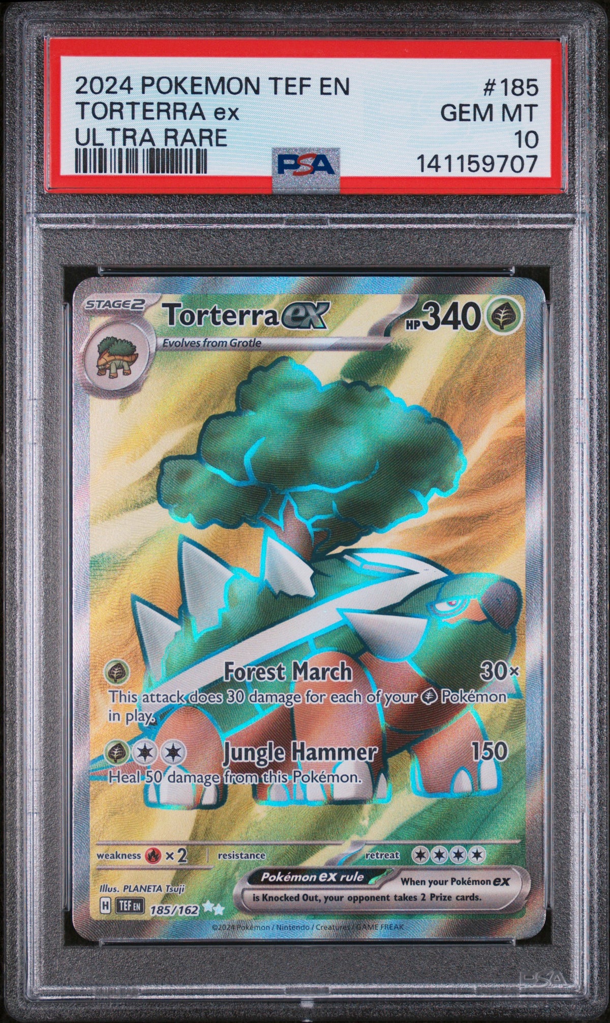 2024 Pokémon Temporal Forces Torterra ex Ultra Rare #185 — PSA 10 — cert 141159707 — front