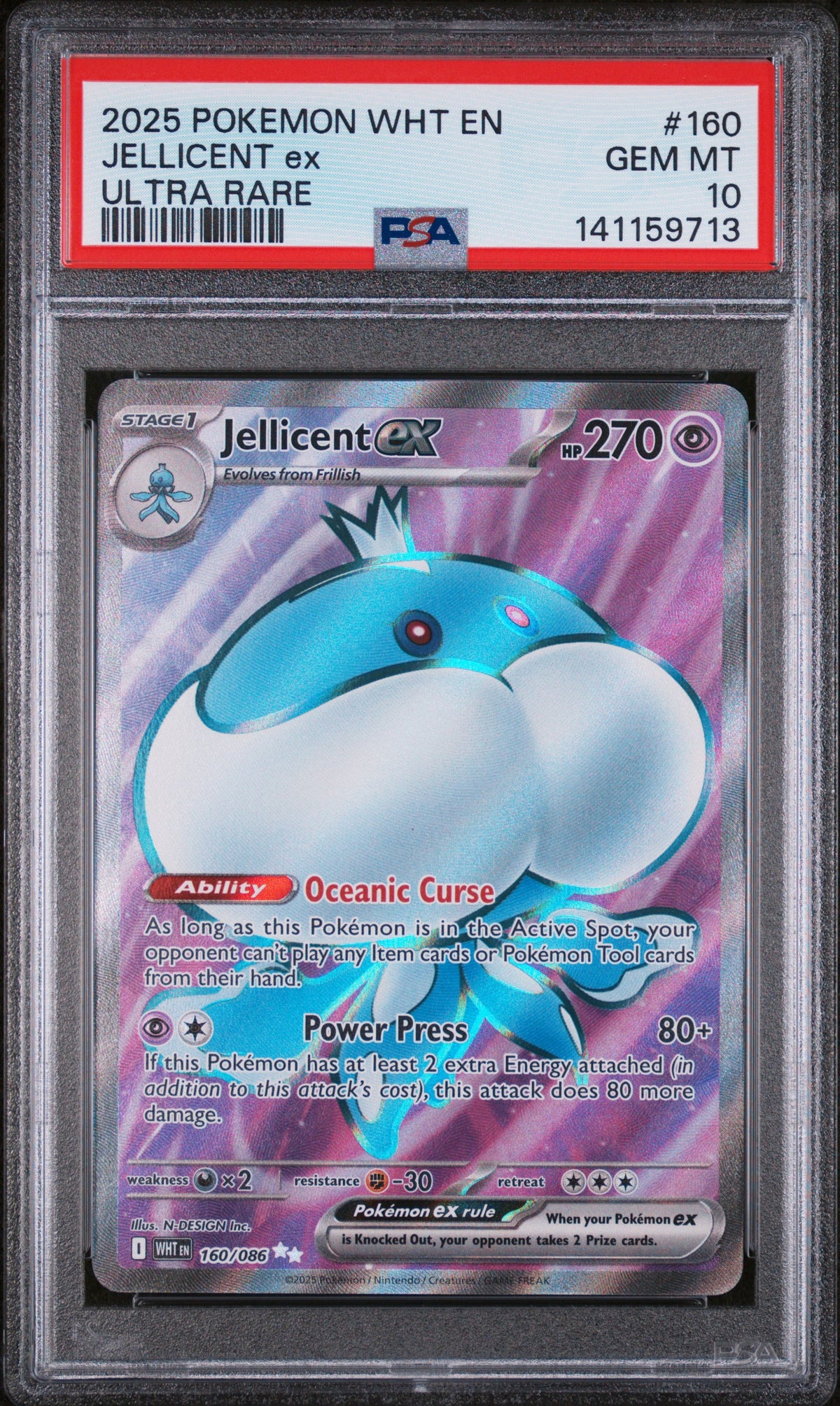 2025 Pokémon White Flare Jellicent ex Ultra Rare #160 — PSA 10 — cert 141159713 — front