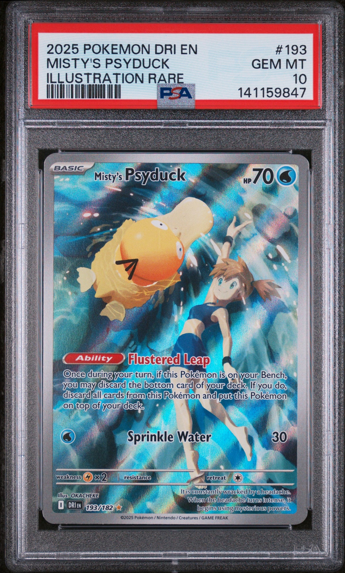 2025 Pokémon Destined Rivals Misty's Psyduck Illustration Rare #193 — PSA 10 — cert 141159847 — front