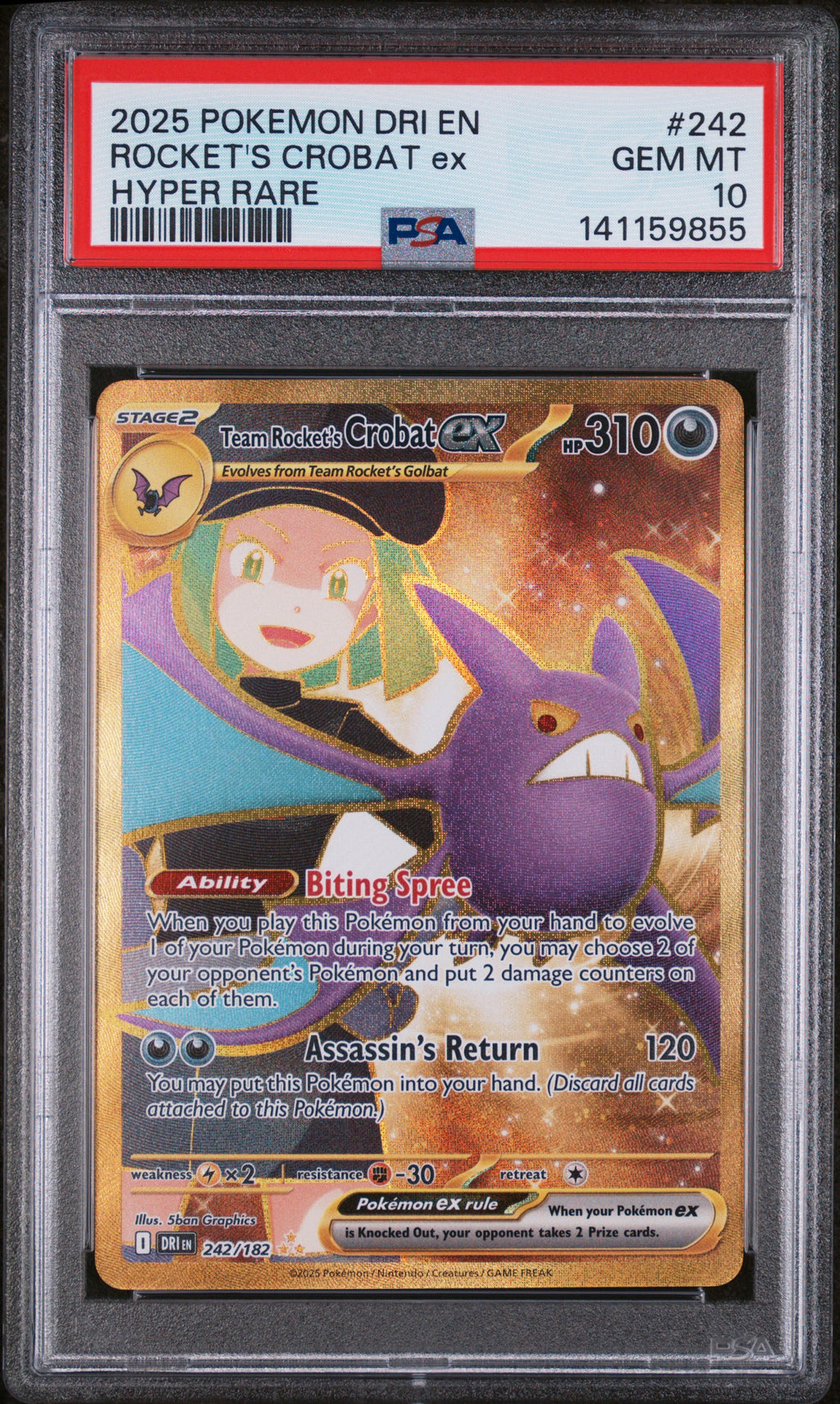 2025 Pokémon Destined Rivals Team Rocket's Crobat ex Hyper Rare #242 — PSA 10 — cert 141159855 — front