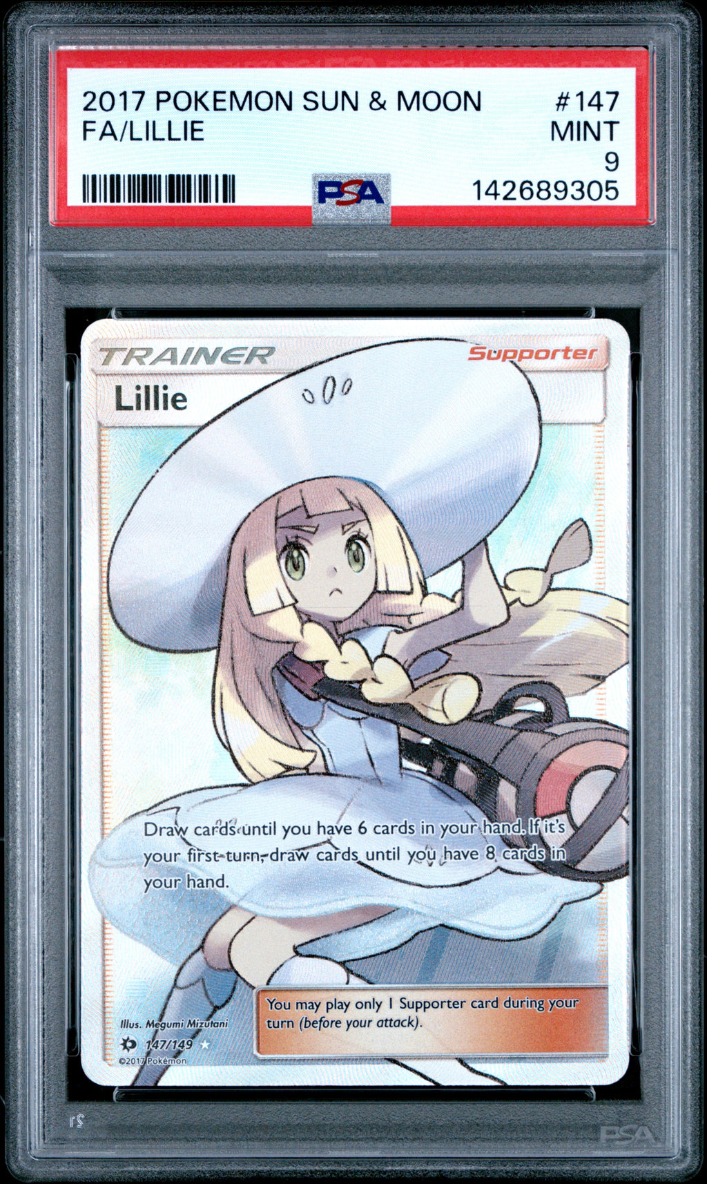 2017 Pokémon Sun & Moon Full Art / Lillie #147 — PSA 9 — cert 142689305 — front