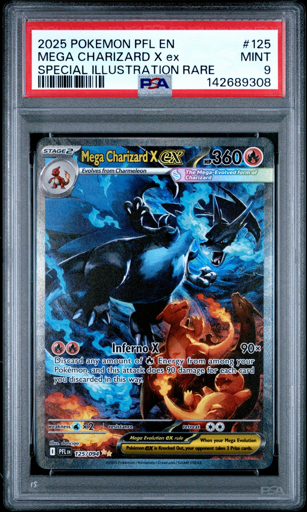 2025 Pokémon Mega Evolution: Phantasmal Flames Mega Charizard X ex Special Illustration Rare #125 — PSA 9 — cert 142689308 — front