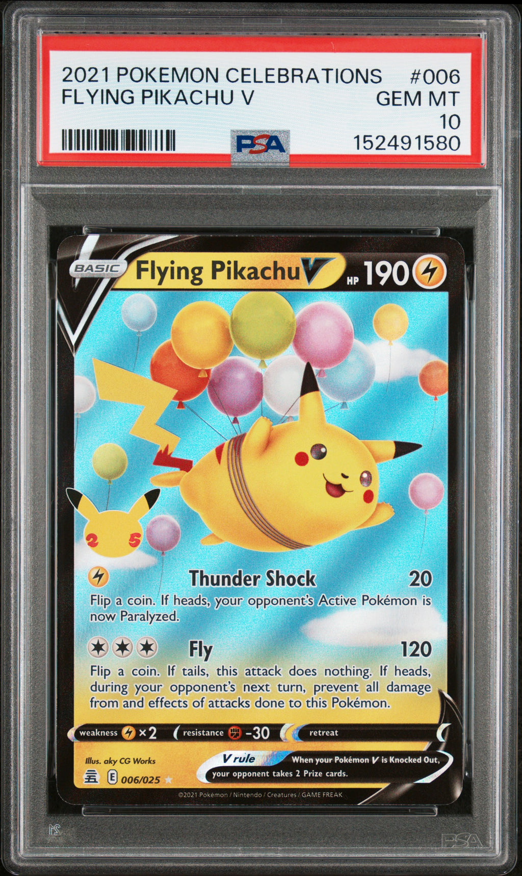 2021 Pokémon Celebrations Flying Pikachu V #006 — PSA 10 — cert 152491580 — front