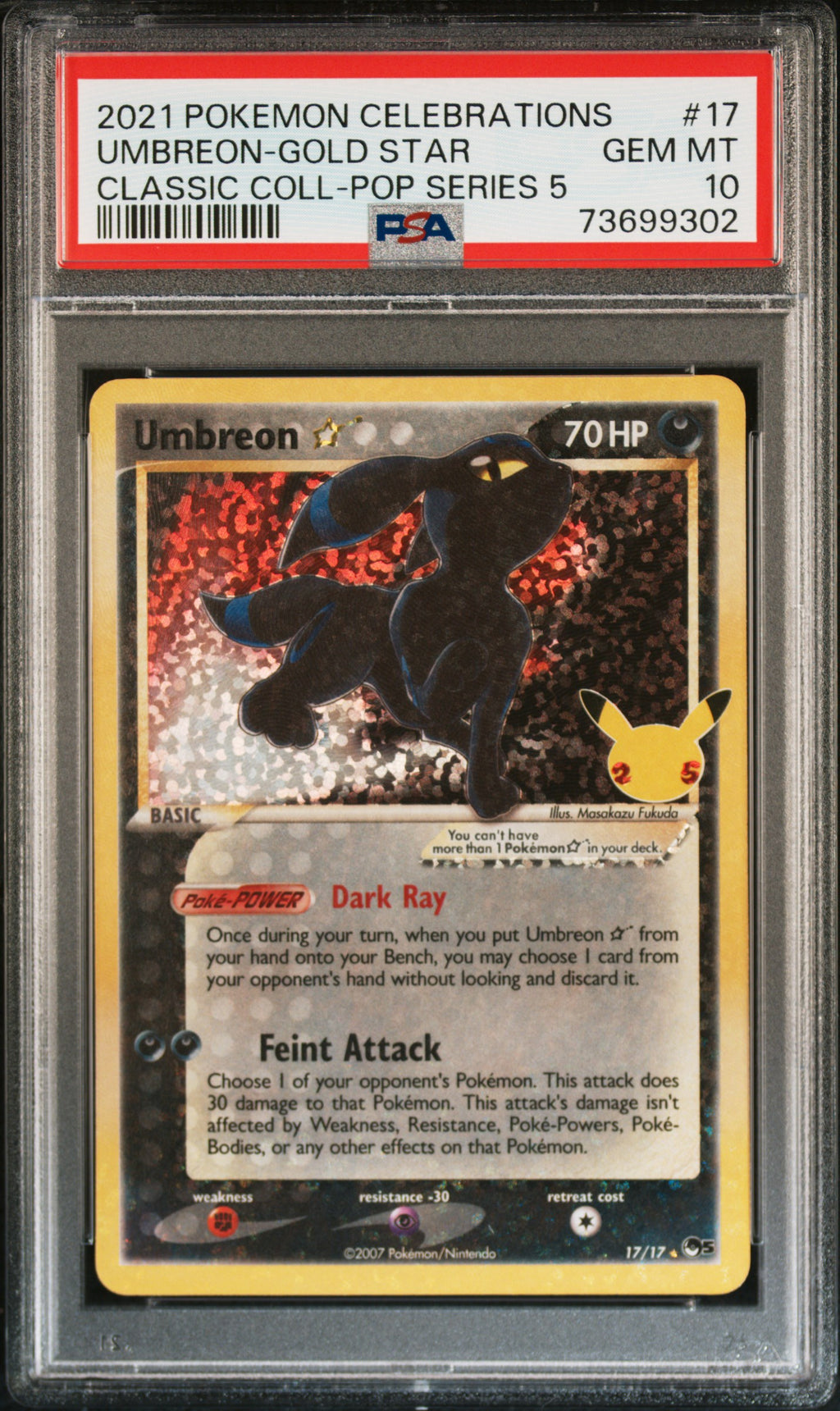 2021 Pokémon Celebrations Classic Collection Umbreon-Gold Star #17 — PSA 10 — cert 73699302 — front